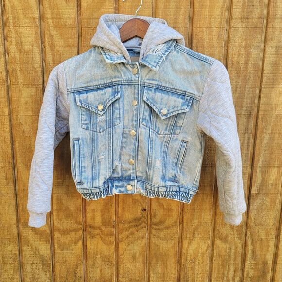 BlankNYC Denim Hood Jersey Quilted Truck Jacket Womens Size M - Picture 1 of 14